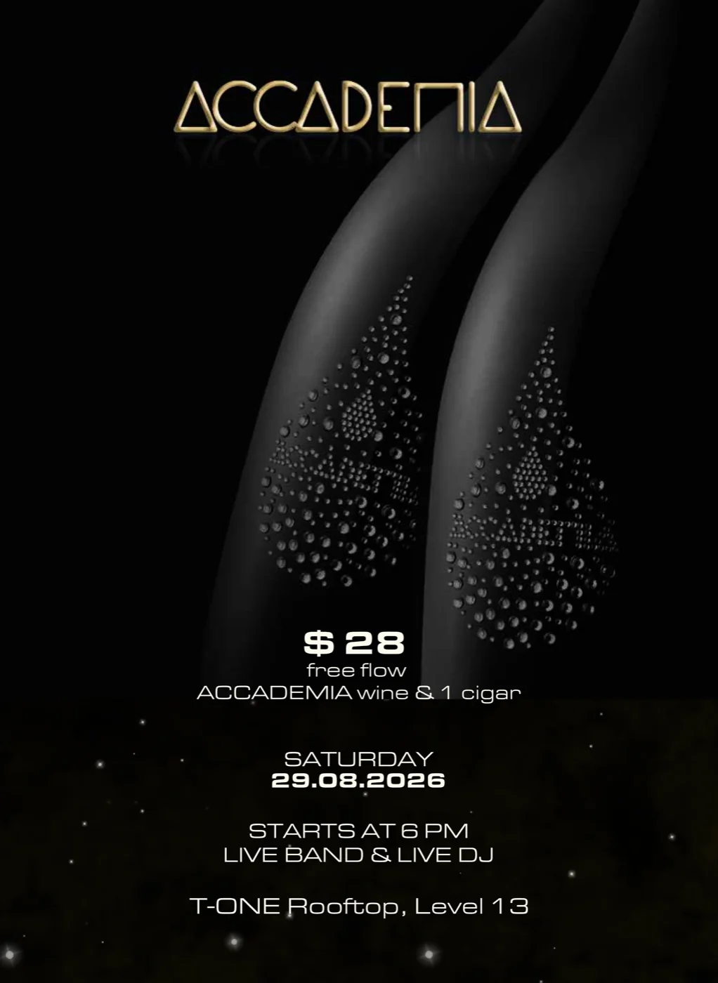 Discover Accademia — free-flow launch night at T-One Rooftop poster