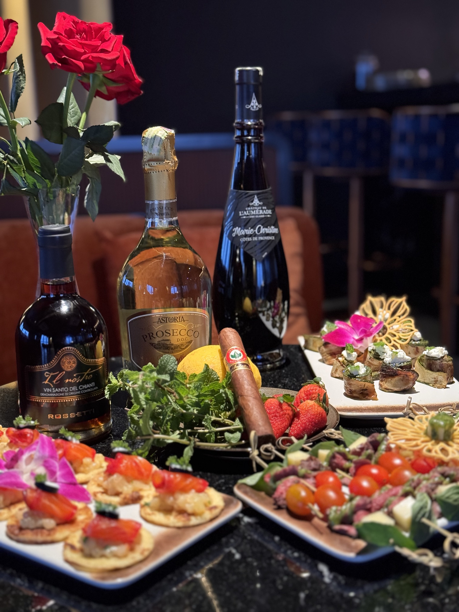 A Red Raven evening — wines, prosecco, cigar and gourmet bites